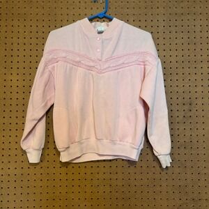 VTG Pink Mock Cable Knit Yoke Pullover Sweatshirt Medium Pastel Coquette Cottage